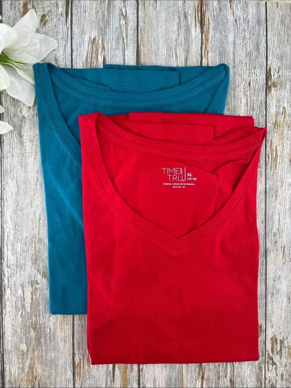 Women's Slub V Neck Short Sleeve T-Shirts 2-Pack Size XL